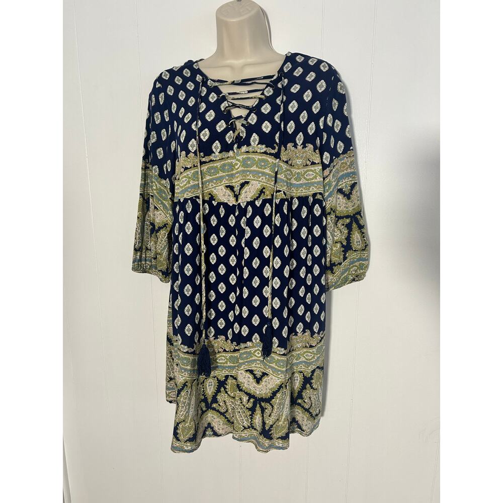 Joei and I Women's Dress/Swim Suit Cover Blue Paisley with Tie 3/4 Sleeve Large - Picture 2 of 10